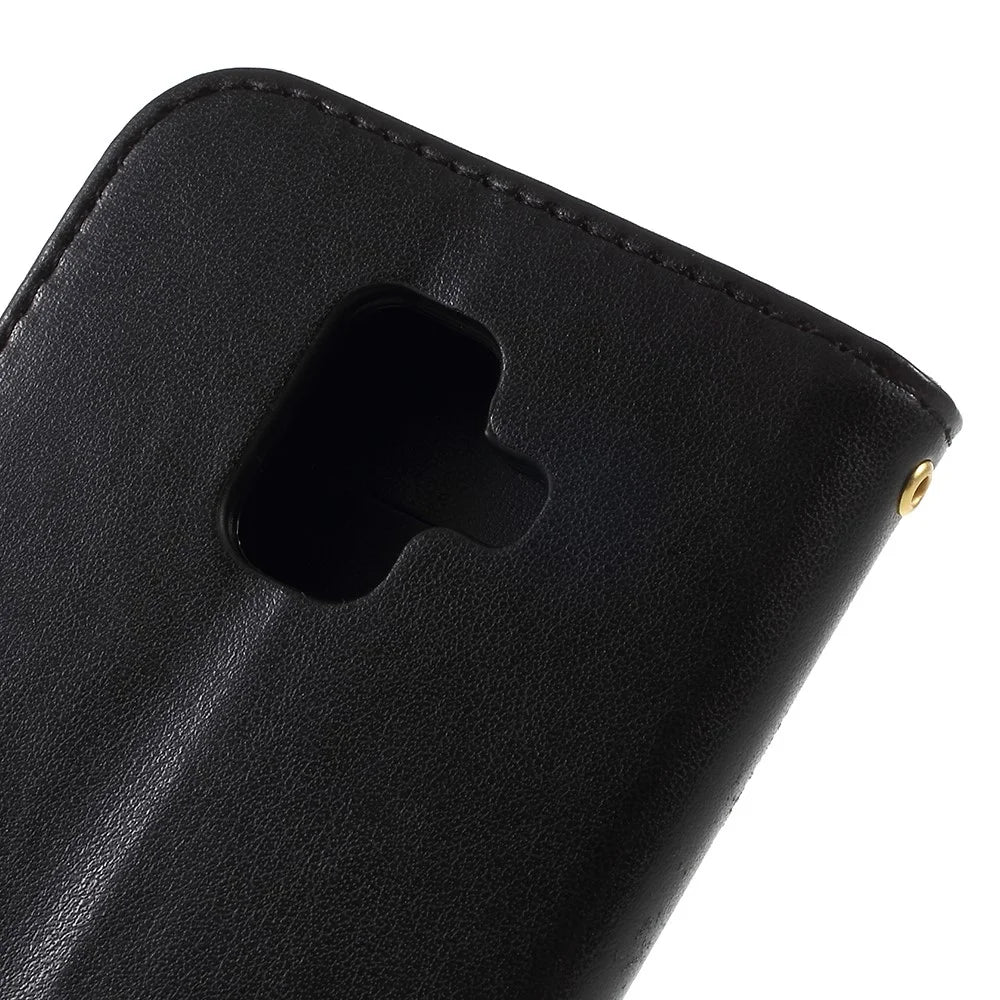 Imprint Butterfly Flower Leather Wallet Magnetic Stand Cover for Samsung Galaxy A6 (2018) - Black - 4