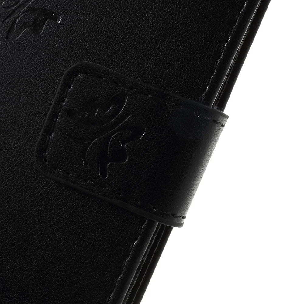 Imprint Butterfly Flower Leather Wallet Magnetic Stand Cover for Samsung Galaxy A6 (2018) - Black - 5