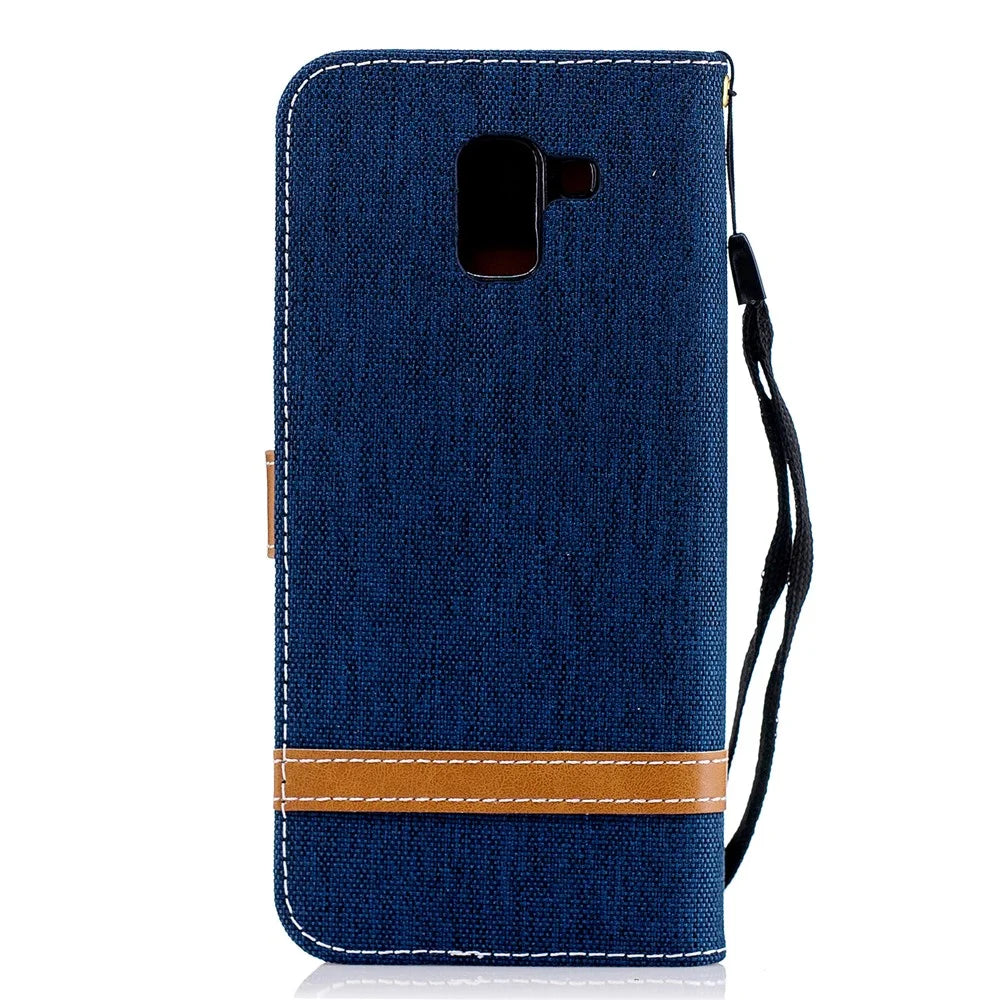 Jeans Cloth Texture Wallet Stand Leather Protective Cover Case for Samsung Galaxy J6 (2018) - Dark Blue - 3