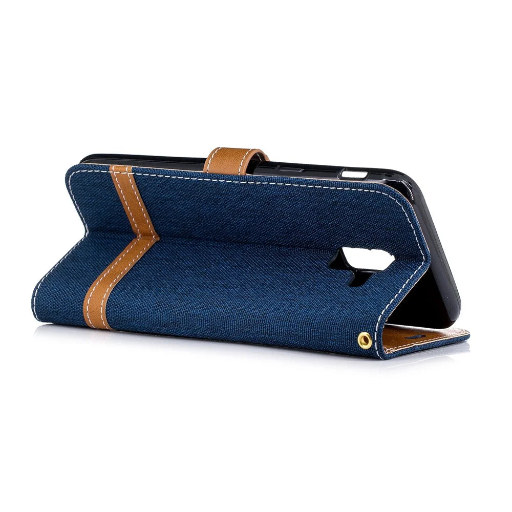 Jeans Cloth Texture Wallet Stand Leather Protective Cover Case for Samsung Galaxy J6 (2018) - Dark Blue - 4
