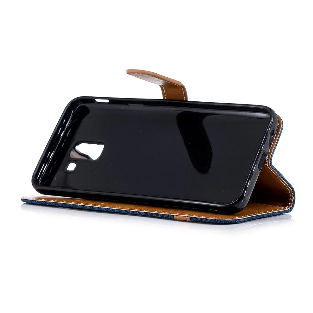 Jeans Cloth Texture Wallet Stand Leather Protective Cover Case for Samsung Galaxy J6 (2018) - Dark Blue - 5