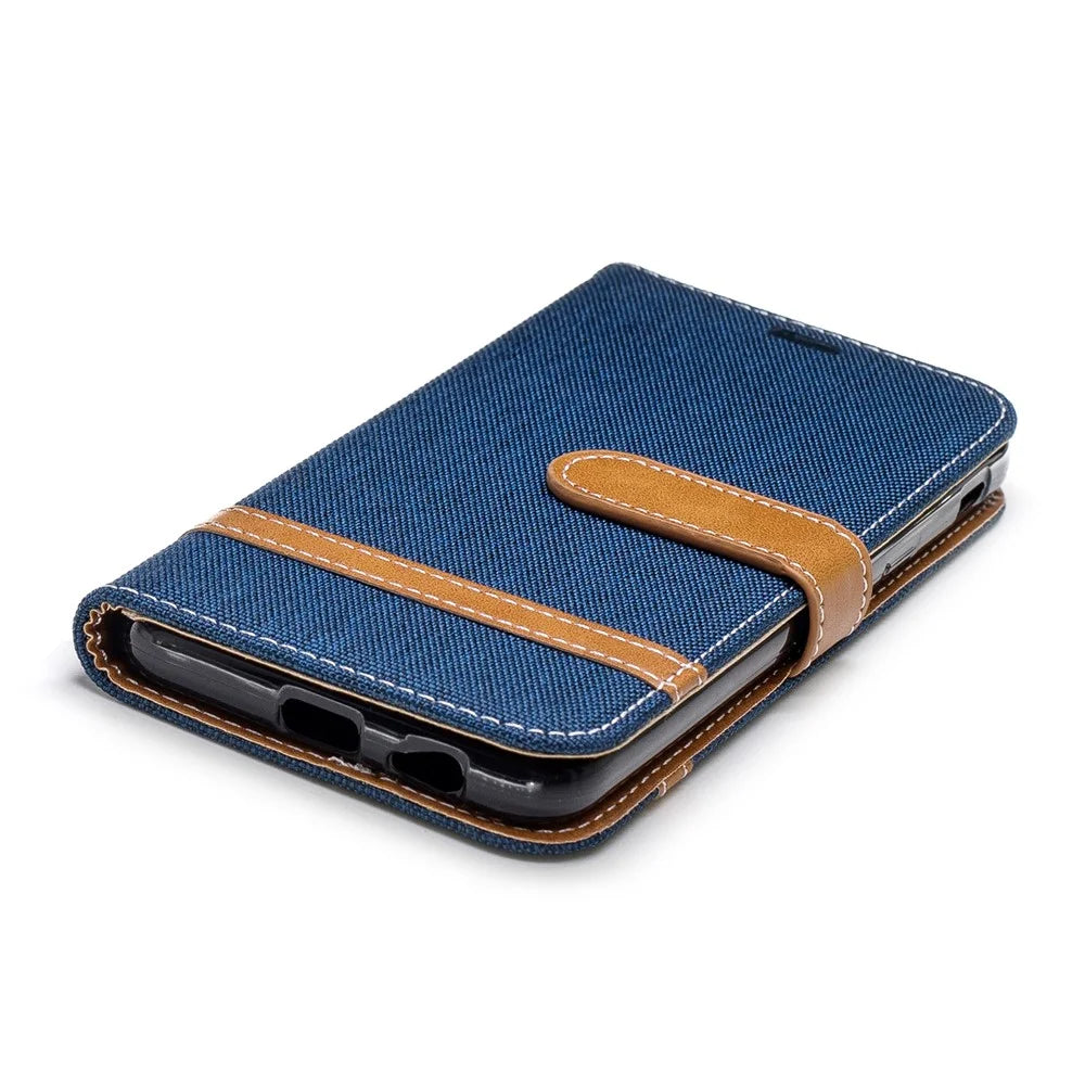 Jeans Cloth Texture Wallet Stand Leather Protective Cover Case for Samsung Galaxy J6 (2018) - Dark Blue - 6