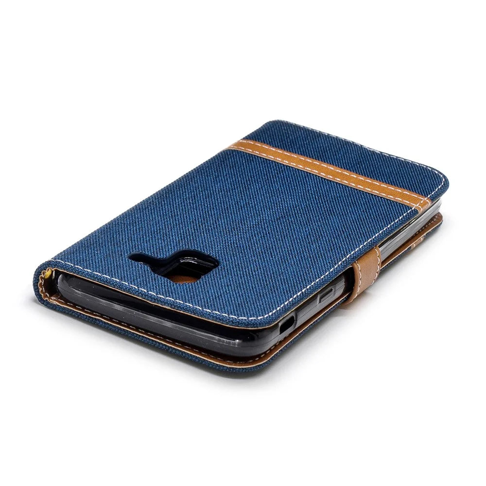 Jeans Cloth Texture Wallet Stand Leather Protective Cover Case for Samsung Galaxy J6 (2018) - Dark Blue - 7