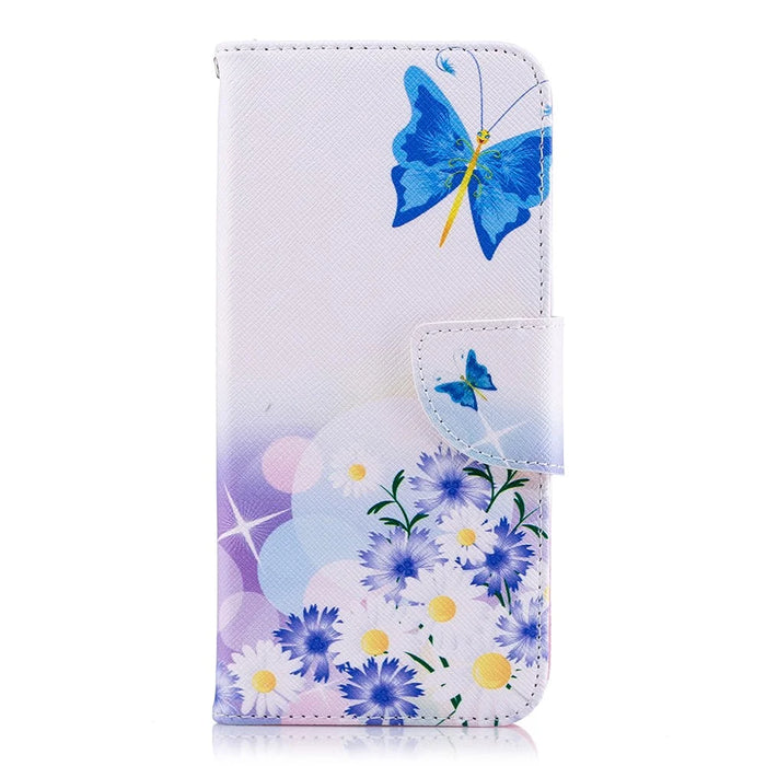 Pattern Printing Cell Phone Leather Stand Case for Samsung Galaxy J6 (2018) - Blue Butterfly and Flowers - 2
