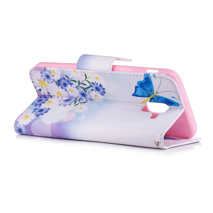 Pattern Printing Cell Phone Leather Stand Case for Samsung Galaxy J6 (2018) - Blue Butterfly and Flowers - 4