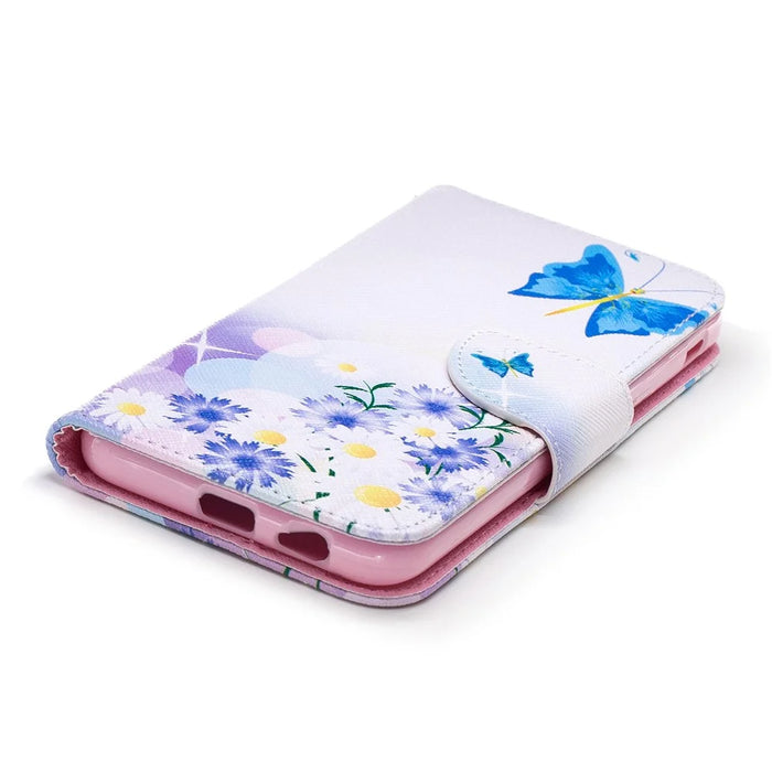 Pattern Printing Cell Phone Leather Stand Case for Samsung Galaxy J6 (2018) - Blue Butterfly and Flowers - 6