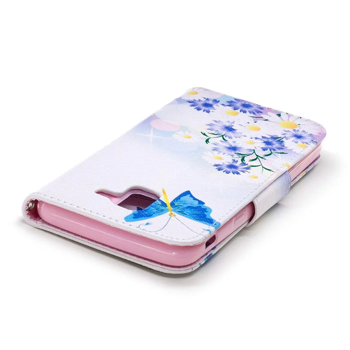 Pattern Printing Cell Phone Leather Stand Case for Samsung Galaxy J6 (2018) - Blue Butterfly and Flowers - 7