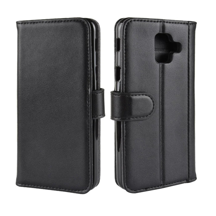 For Samsung Galaxy A6 (2018) Genuine Split Leather Wallet Cell Phone Cover - Black - 2
