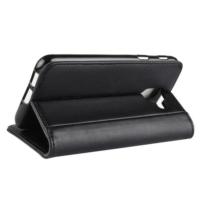 For Samsung Galaxy A6 (2018) Genuine Split Leather Wallet Cell Phone Cover - Black - 7