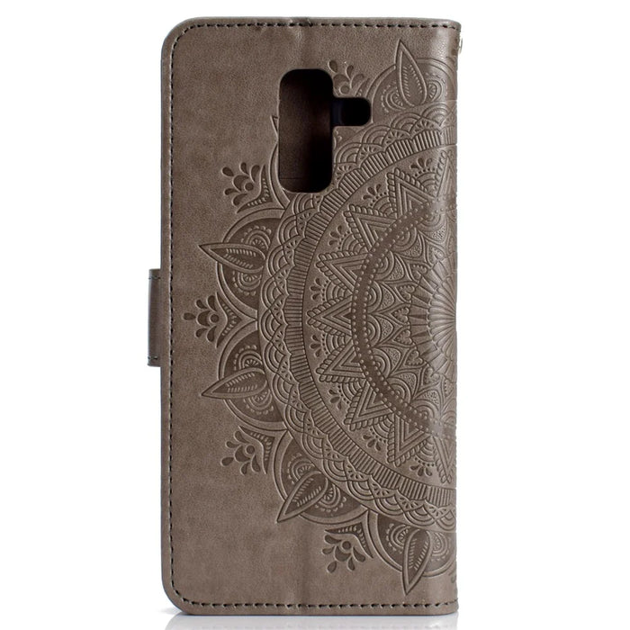 Imprint Mandala Flower Leather Wallet Case for Samsung Galaxy A6 Plus (2018) / A9 Star Lite - Grey - 3