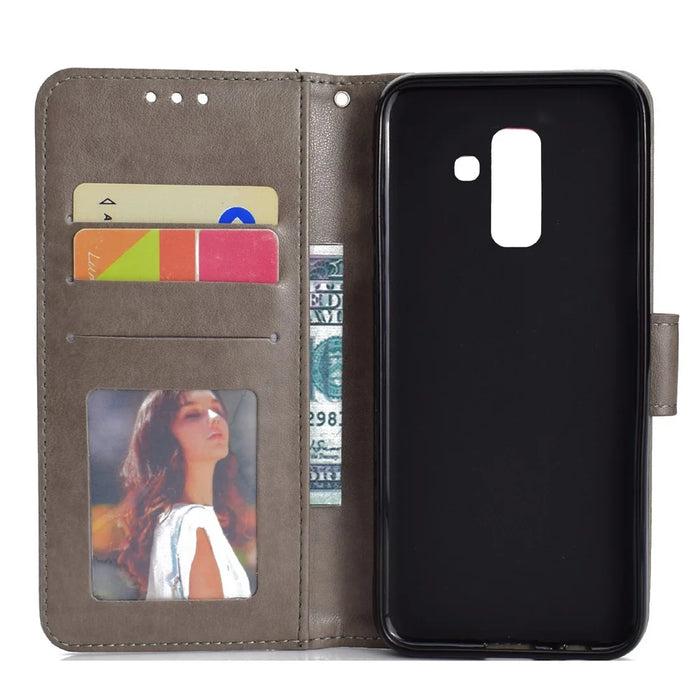 Imprint Mandala Flower Leather Wallet Case for Samsung Galaxy A6 Plus (2018) / A9 Star Lite - Grey - 4