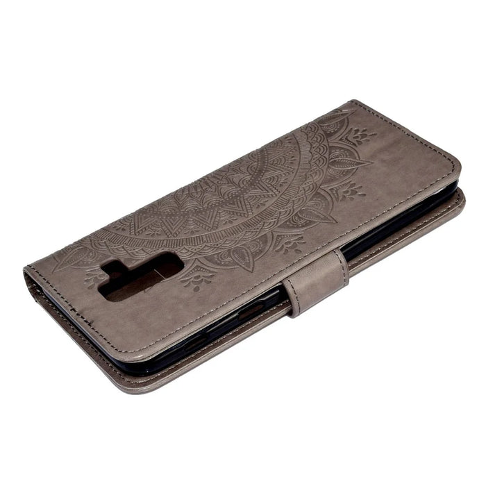 Imprint Mandala Flower Leather Wallet Case for Samsung Galaxy A6 Plus (2018) / A9 Star Lite - Grey - 6