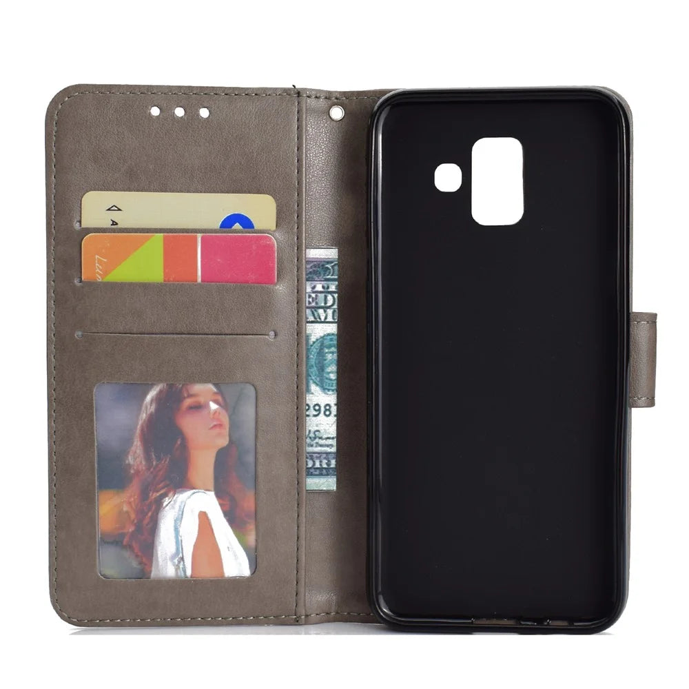 Imprint Mandala Flower Leather Wallet Case for Samsung Galaxy A6 (2018) - Grey - 4