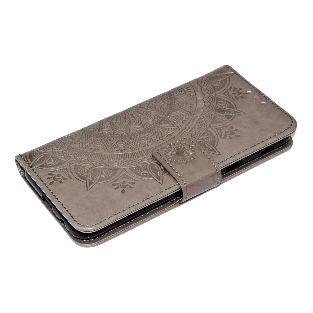 Imprint Mandala Flower Leather Wallet Case for Samsung Galaxy A6 (2018) - Grey - 5