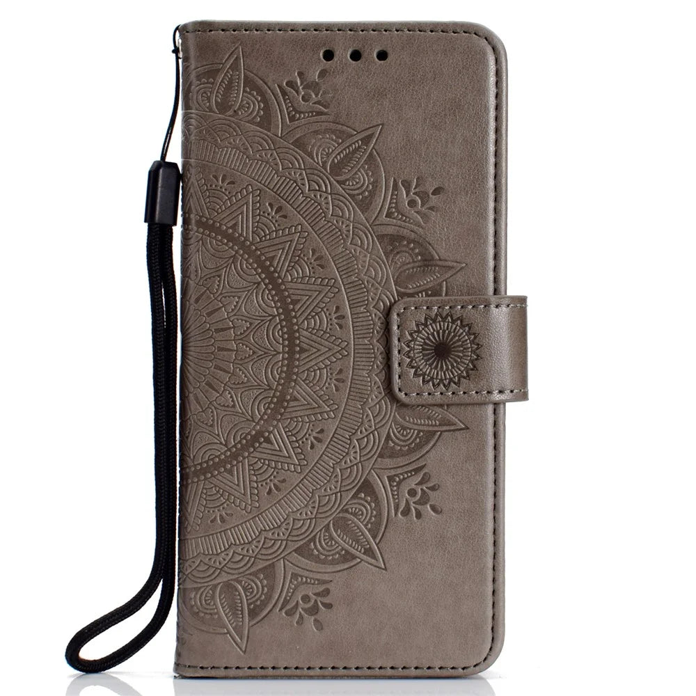 Imprint Butterfly Flower Leather Wallet Case for Samsung Galaxy J6 (2018) - Grey - 2