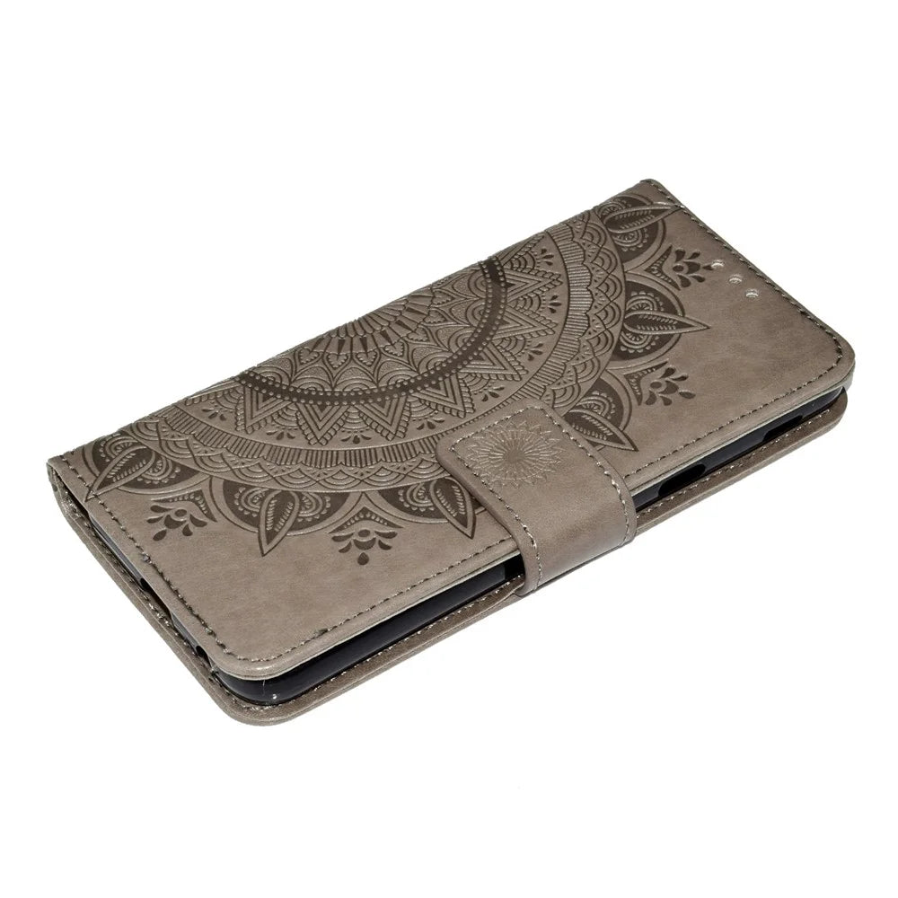 Imprint Butterfly Flower Leather Wallet Case for Samsung Galaxy J6 (2018) - Grey - 5
