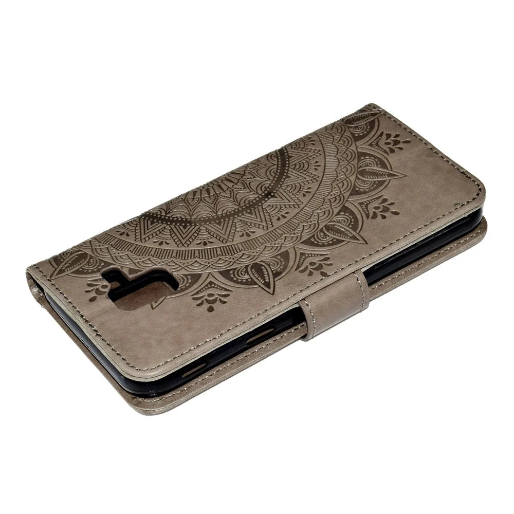 Imprint Butterfly Flower Leather Wallet Case for Samsung Galaxy J6 (2018) - Grey - 6
