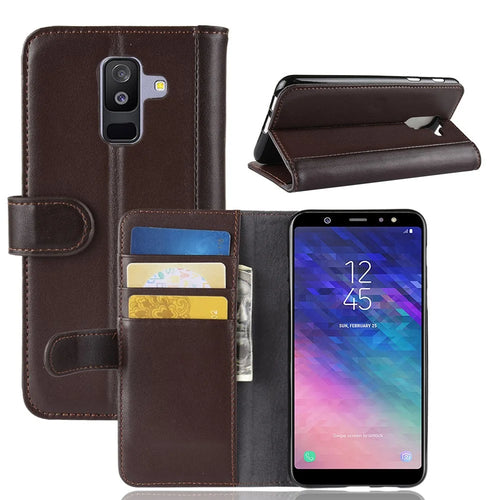 For Samsung Galaxy A6+ (2018) Phone Cases Genuine Split Leather Wallet Mobile Cover Stand - 1