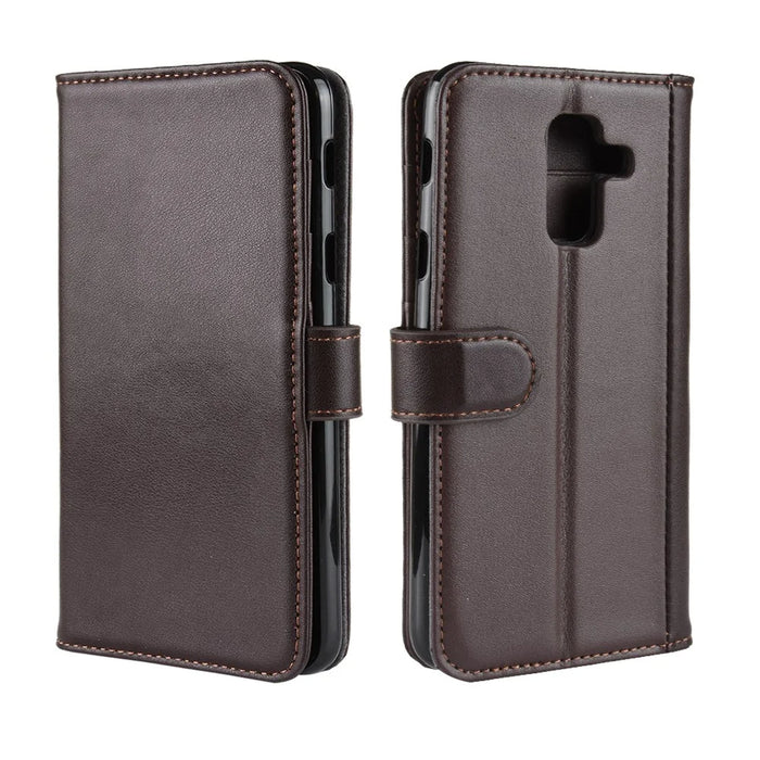 For Samsung Galaxy A6+ (2018) Phone Cases Genuine Split Leather Wallet Mobile Cover Stand - 2