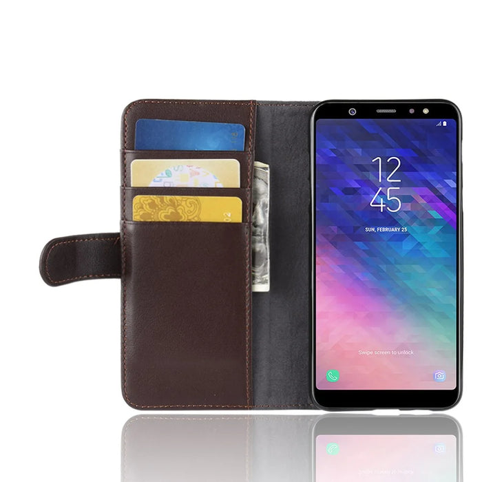 For Samsung Galaxy A6+ (2018) Phone Cases Genuine Split Leather Wallet Mobile Cover Stand - 6