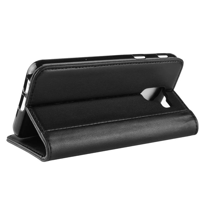 For Samsung Galaxy J6 (2018) Phone Cases Genuine Split Leather Wallet Mobile Cover Stand - Black - 7