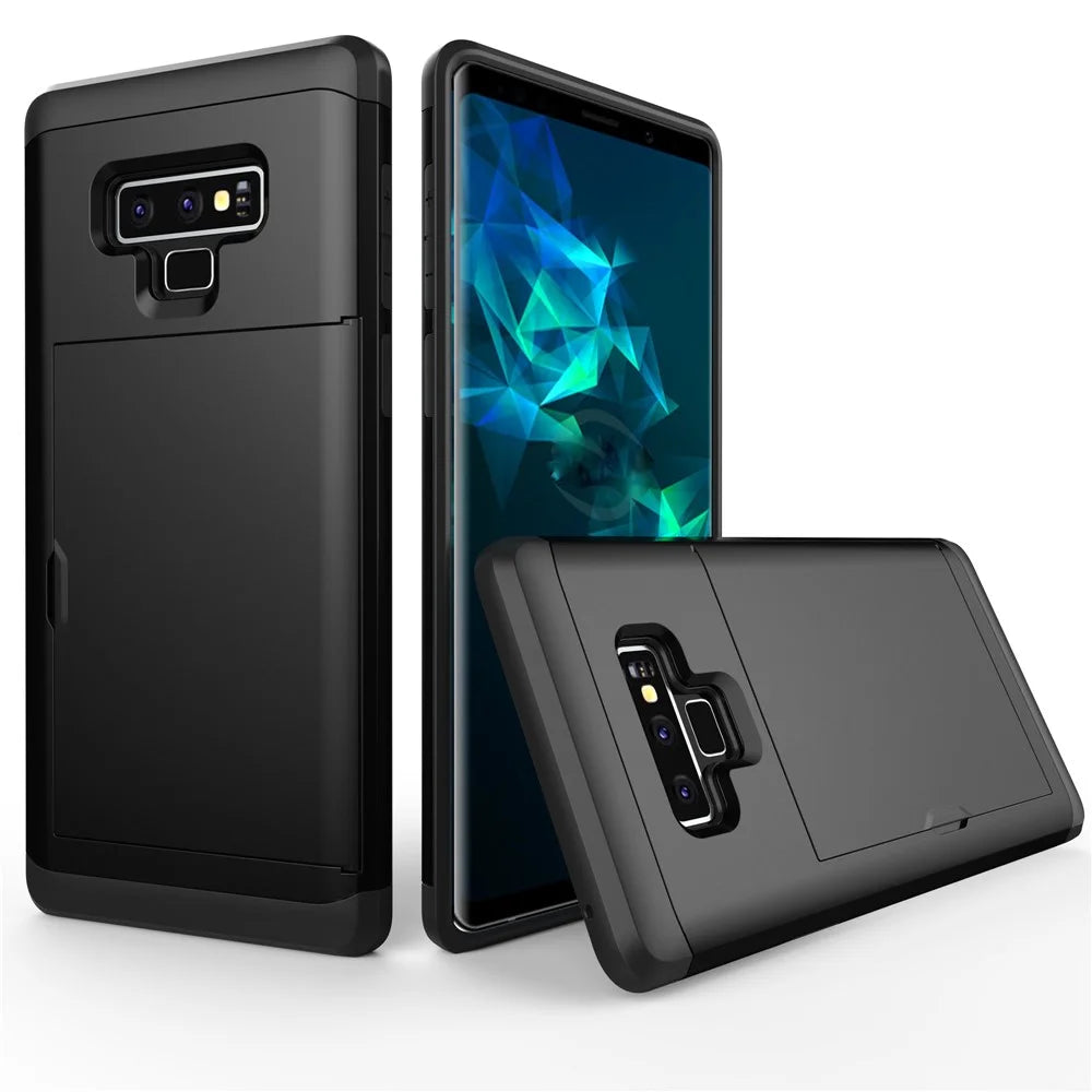 Plastic + TPU Hybrid Case with Card Slot for Samsung Galaxy Note 9 - Black - 1