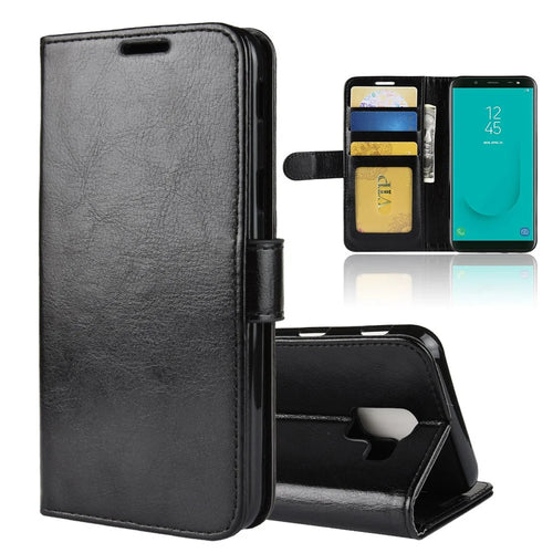 For Samsung Galaxy J6 (2018) Crazy Horse Texture Wallet Leather Case with Stand - Black - 1