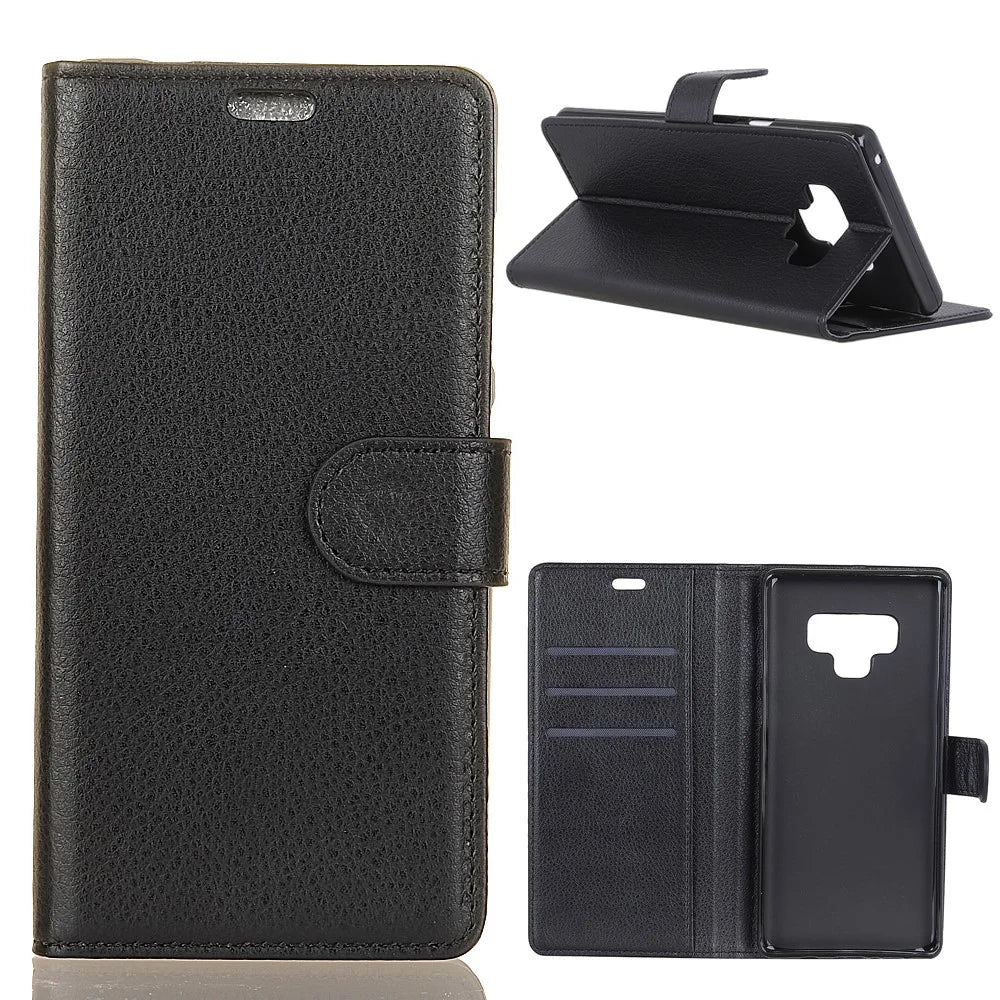 Litchi Grain Wallet Stand Leather Phone Case for Samsung Galaxy Note 9 - Black - 1