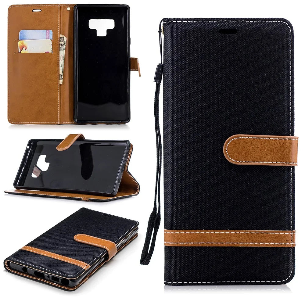 Jeans Cloth Texture Wallet Stand Leather Cover for Samsung Galaxy Note 9 - Black - 1