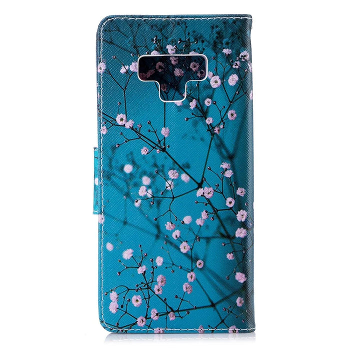 Pattern Printing PU Leather Wallet Stand Phone Accessory Case for Samsung Galaxy Note 9 - Tree with Flowers - 3
