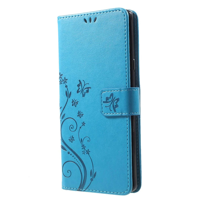 Imprint Butterfly Flower Stand Wallet Leather Mobile Shell Case for Samsung Galaxy Note 9 - Blue - 3