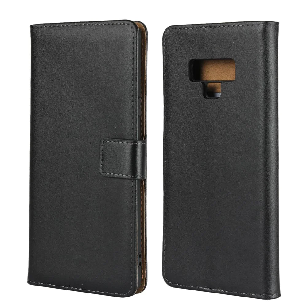 Genuine Leather Wallet Stand Phone Case for Samsung Galaxy Note 9 - Black - 1