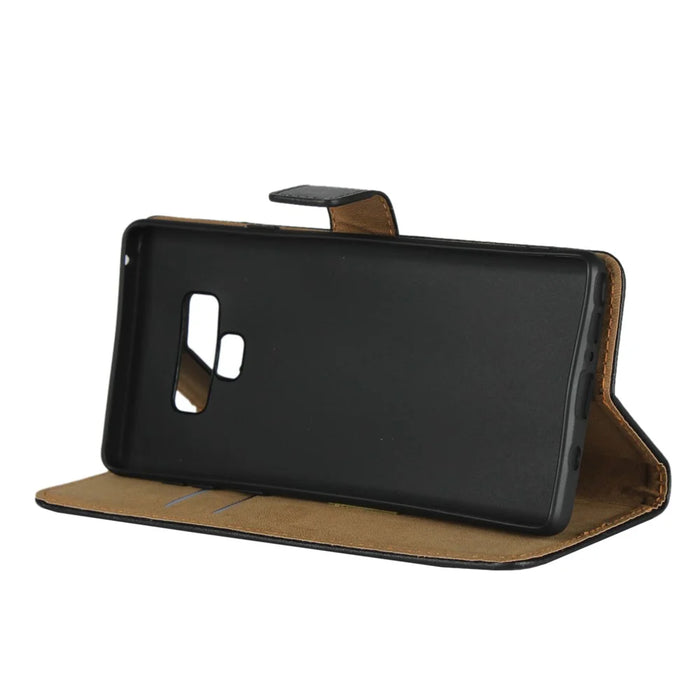 Genuine Leather Wallet Stand Phone Case for Samsung Galaxy Note 9 - Black - 5