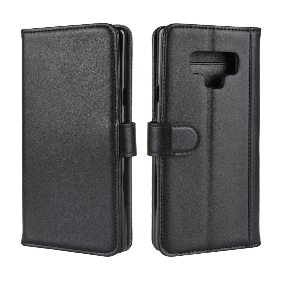 For Samsung Galaxy Note 9 Phone Cases Genuine Split Leather Wallet Mobile Cover Stand - Black - 2