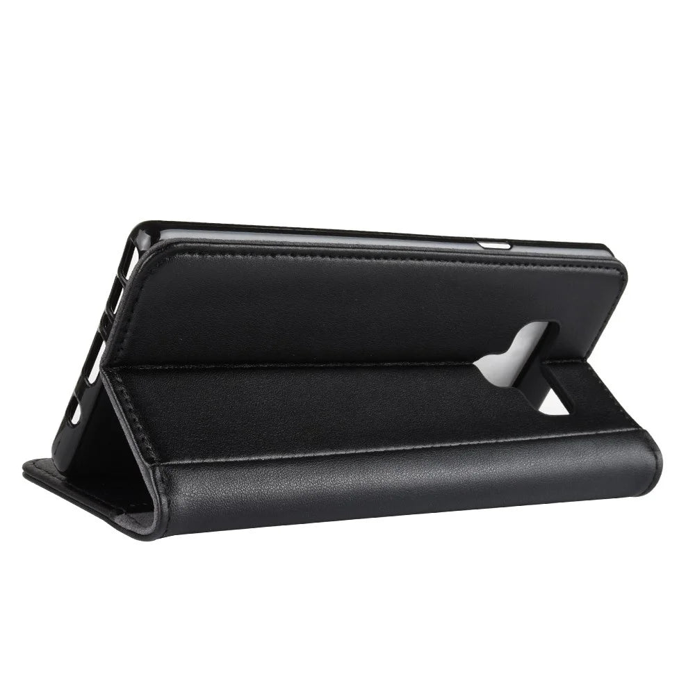 For Samsung Galaxy Note 9 Phone Cases Genuine Split Leather Wallet Mobile Cover Stand - Black - 7