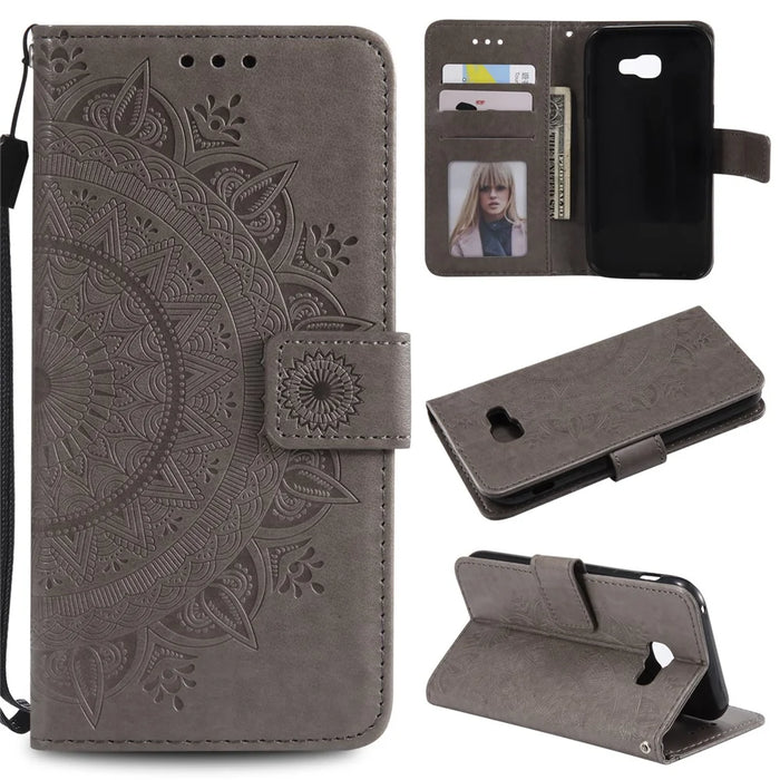 Imprinted Mandala Pattern Wallet Leather Mobile Case for Samsung Galaxy A5 (2017) A520 - Grey - 1