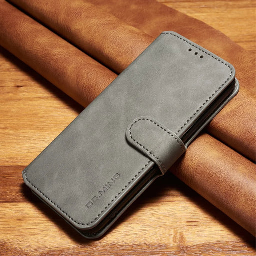 DG.MING Retro Style Leather Wallet Stand Case for Samsung Galaxy S8 Plus SM-G955 - Grey - 1
