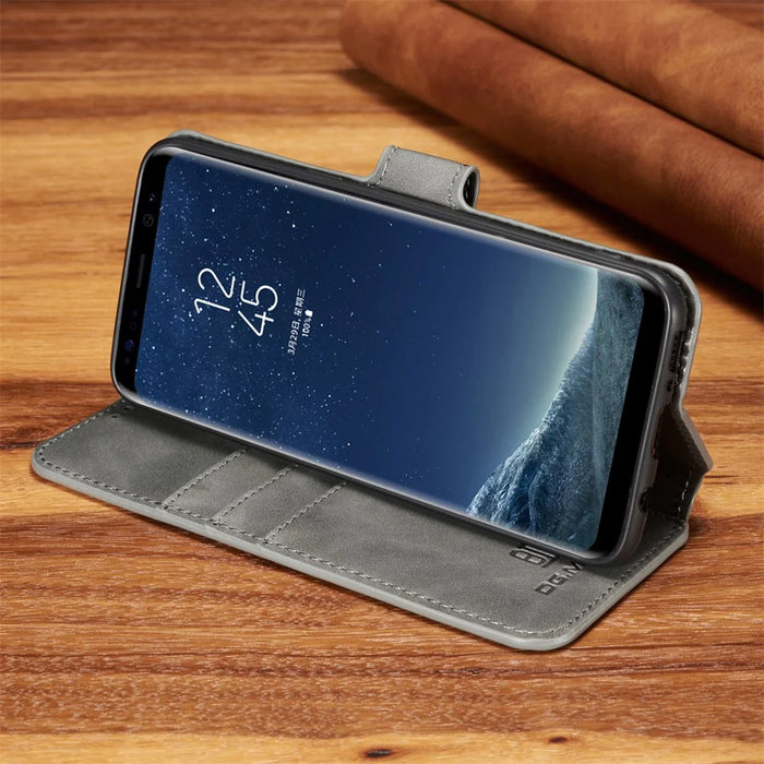DG.MING Retro Style Leather Wallet Stand Case for Samsung Galaxy S8 Plus SM-G955 - Grey - 4