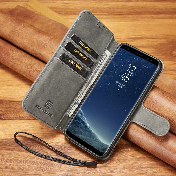 DG.MING Retro Style Leather Wallet Stand Case for Samsung Galaxy S8 Plus SM-G955 - Grey - 6