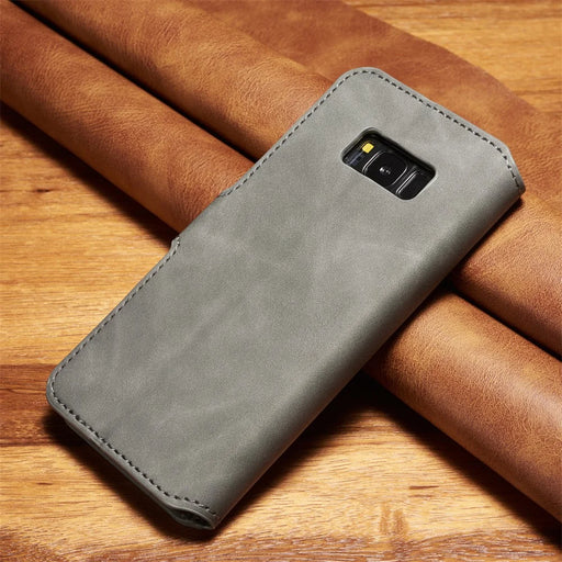 DG.MING for Samsung Galaxy S8 SM-G950 Leather Case, Retro Style | Wallet | Stand - Grey - 2