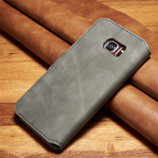 DG.MING Retro Style Wallet Leather Stand Case for Samsung Galaxy S7 edge SM-G935 - Grey - 2