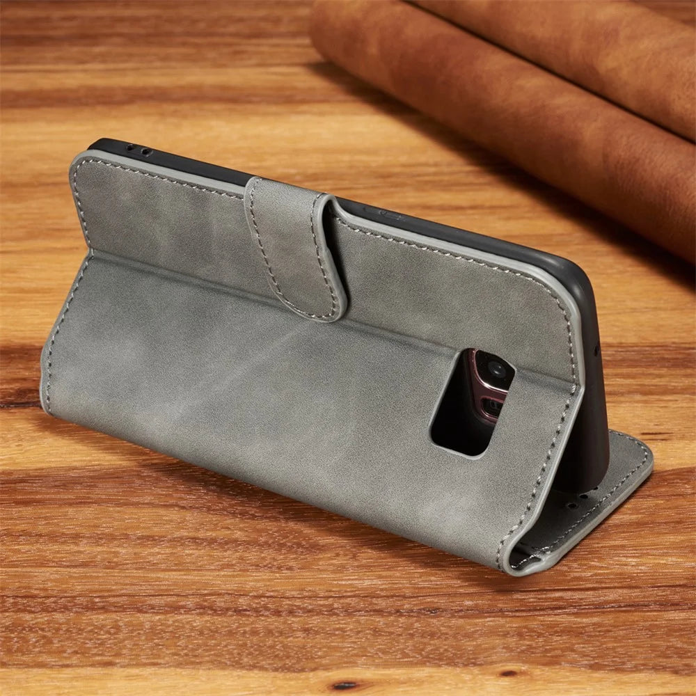 DG.MING Retro Style Wallet Leather Stand Case for Samsung Galaxy S7 edge SM-G935 - Grey - 3