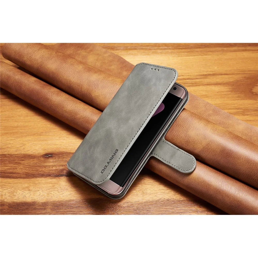 DG.MING Retro Style Wallet Leather Stand Case for Samsung Galaxy S7 edge SM-G935 - Grey - 7