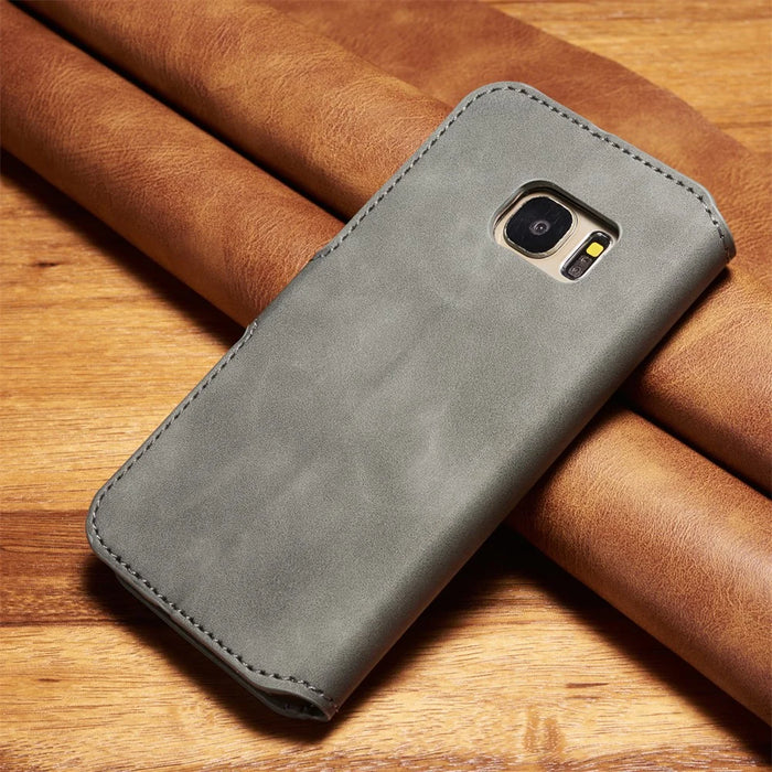 DG.MING Retro Style Wallet Leather Stand Case for Samsung Galaxy S7 SM-G930 - Grey - 2