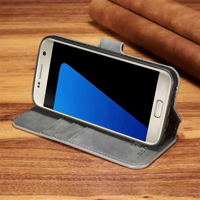 DG.MING Retro Style Wallet Leather Stand Case for Samsung Galaxy S7 SM-G930 - Grey - 4
