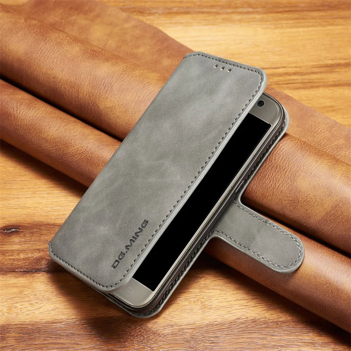 DG.MING Retro Style Wallet Leather Stand Case for Samsung Galaxy S7 SM-G930 - Grey - 7