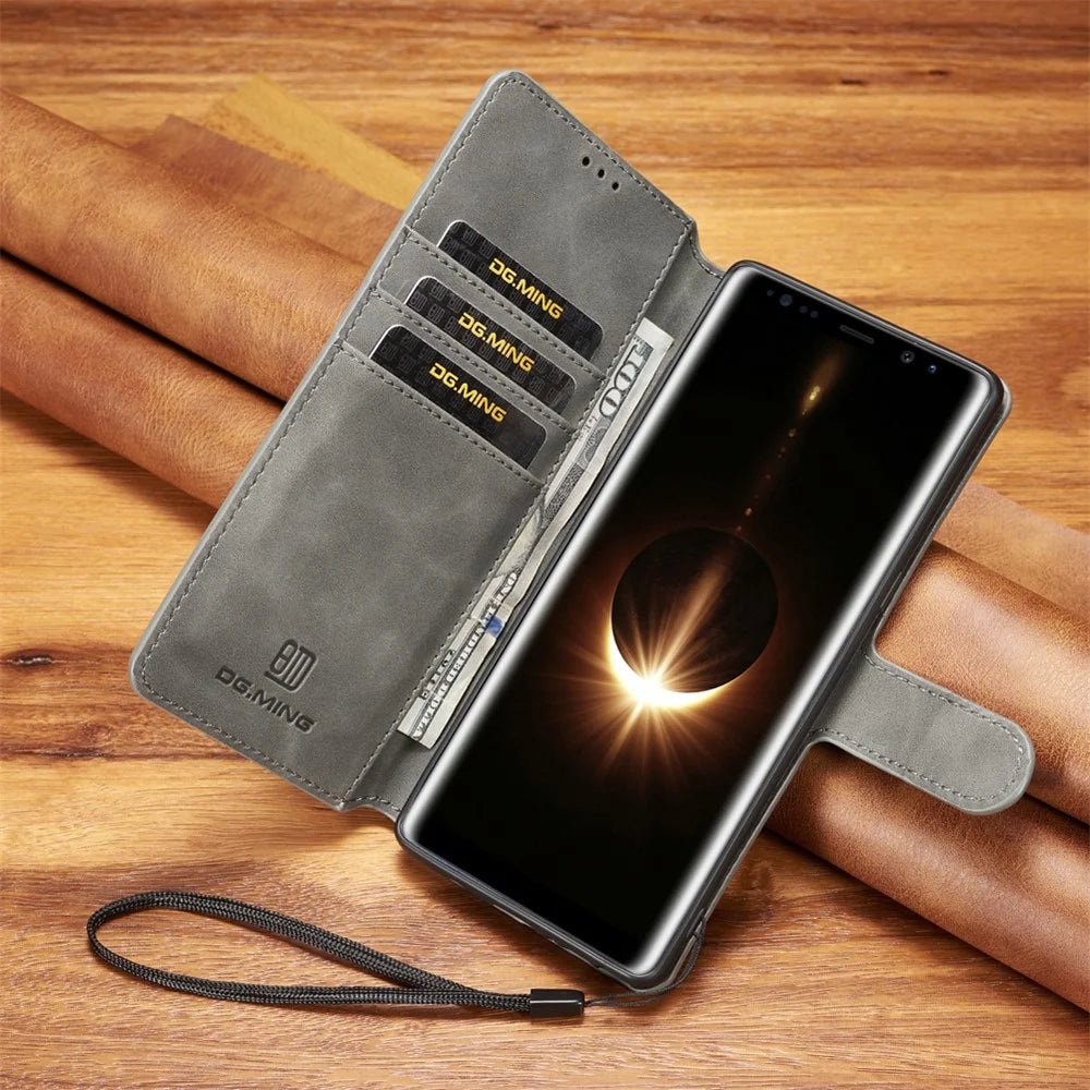 DG.MING Retro Style Wallet Leather Stand Case for Samsung Galaxy Note 8 SM-N950 - Grey - 6