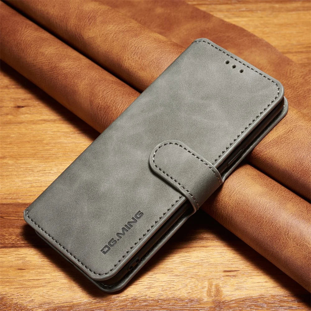 DG.MING Retro Style Wallet Leather Stand Case for Samsung Galaxy S9 SM-G960 - Grey - 1