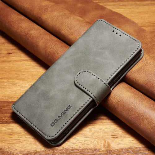 DG.MING Retro Style Wallet Leather Stand Case for Samsung Galaxy S9 SM-G960 - Grey - 1