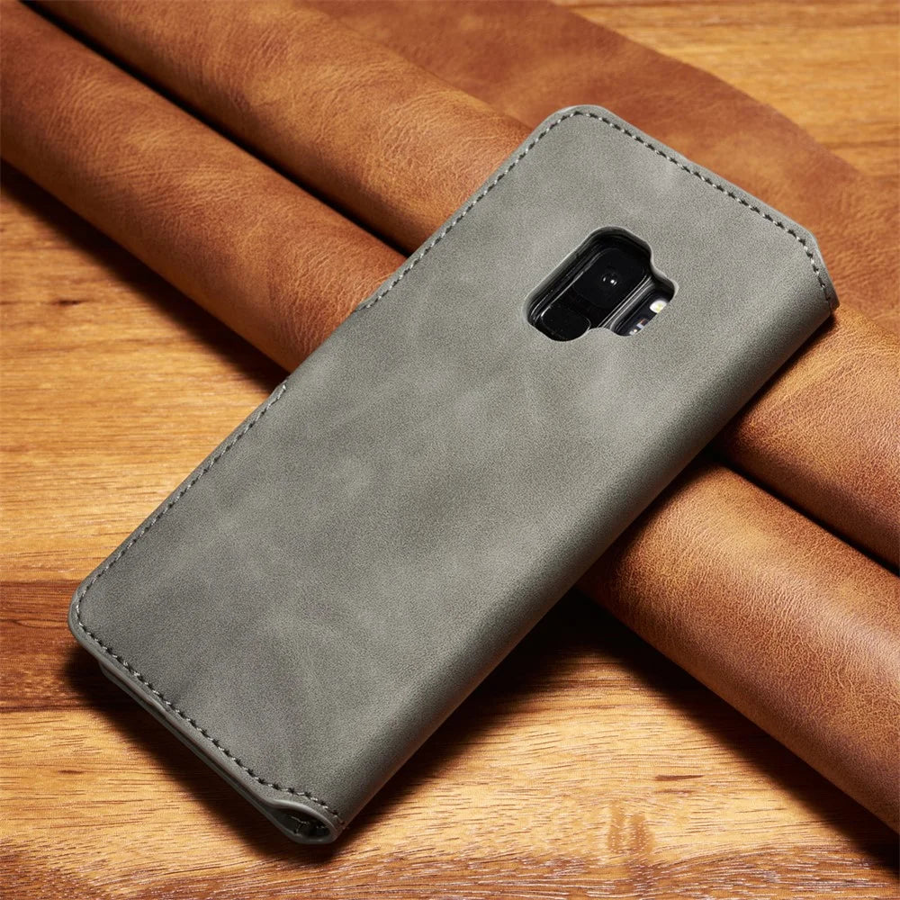 DG.MING Retro Style Wallet Leather Stand Case for Samsung Galaxy S9 SM-G960 - Grey - 2